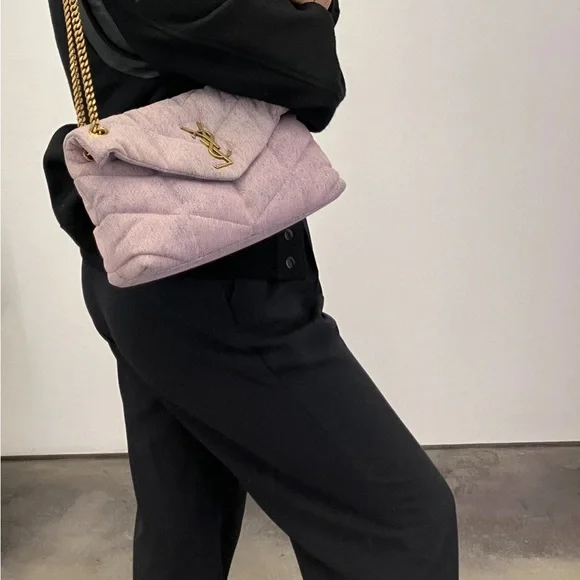 YSL Saint Laurent Lilac Denim Puffer Bag- Small LouLou - Picture 2 of 14